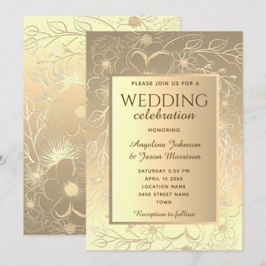 Invitation Mariage élégant en or (Devant / Derrière)