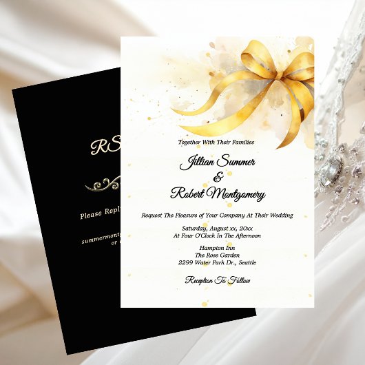 Invitation Mariage Élégant en Or