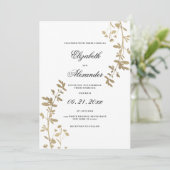 Invitation Mariage élégant en or blanc et fleurs de luxe (Debout devant)