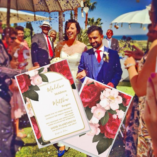 Invitation Mariage élégant en or rose floral