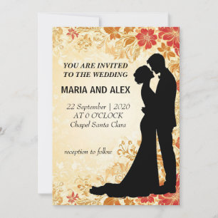 Invitation Mariage élégant en silhouette sur fond de motifs f