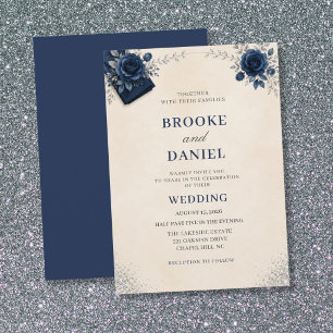 Invitation Mariage élégant en tissu de tulipe Navy avec arche