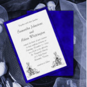 Invitation Mariage élégant en velours bleu et ornements noirs