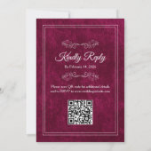 Invitation Mariage élégant en velours bordeaux avec QR code b (Dos)