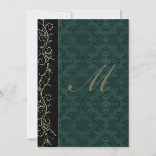 Invitation Mariage élégant en vert damassé (Devant)