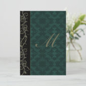 Invitation Mariage élégant en vert damassé (Debout devant)