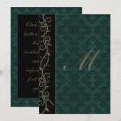 Invitation Mariage élégant en vert damassé (Devant / Derrière)
