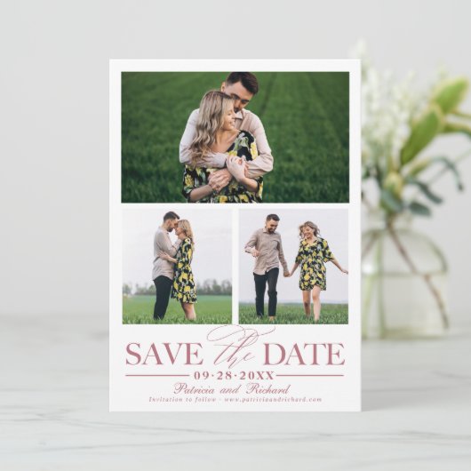 Invitation Mariage élégant Enregistrer La Date 3 Photo Collag (Debout devant)