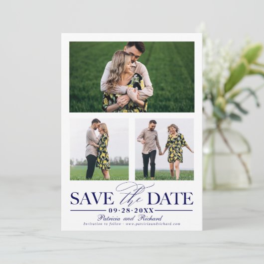 Invitation Mariage élégant Enregistrer La Date 3 Photo Collag (Debout devant)