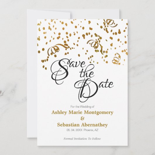 Invitation Mariage élégant Enregistrer la date Gold Confetti (Devant)