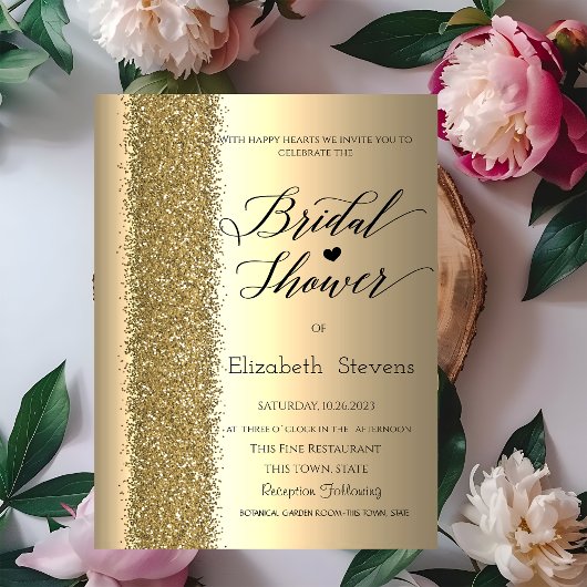Invitation Mariage élégant et chic avec écriture pailletée or