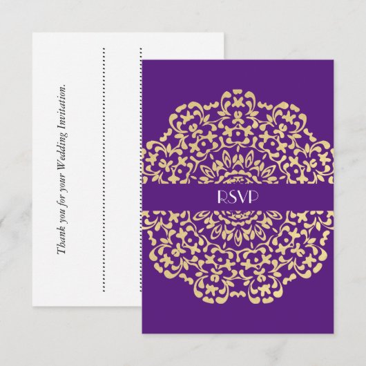 Invitation Mariage élégant et classe or et violet profond (Devant / Derrière)