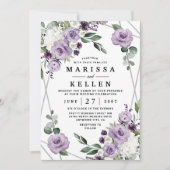 Invitation Mariage élégant et géométrique floral et argenté v (Devant)