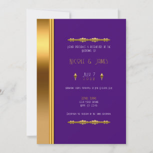 Invitation Mariage Élégant et Glamour de Royal Pourpre et Or