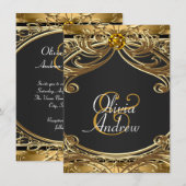 Invitation Mariage élégant et glamour noir et or (Devant / Derrière)