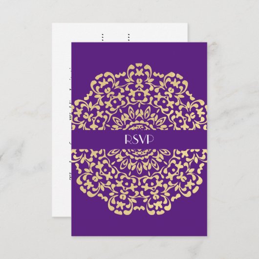 Invitation Mariage élégant et luxueux Deep Purple Gold (Devant / Derrière)