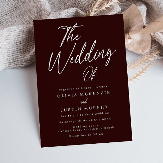 Invitation Mariage élégant et moderne de Maroon bordeaux