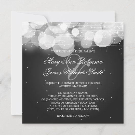 Invitation Mariage élégant et noir étincelant (Devant)