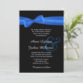 Invitation Mariage élégant et noir ROYAL BLUE Faux Satin Bow (Debout devant)