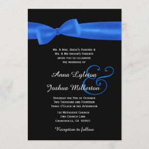Invitation Mariage élégant et noir ROYAL BLUE Faux Satin Bow