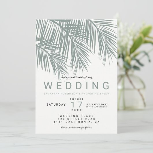 Invitation Mariage élégant et poussiéreux au palmier vert mod (Debout devant)