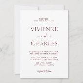 Invitation Mariage élégant et propre Deep Bourgogne & Blanc B (Devant)