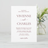 Invitation Mariage élégant et propre Deep Bourgogne & Blanc B (Debout devant)