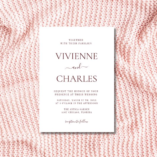 Invitation Mariage élégant et propre Deep Bourgogne & Blanc B