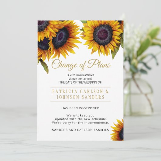 Invitation Mariage élégant et rustique avec des tournesols ch (Debout devant)