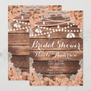 Invitation Mariage Élégant et Rustique avec Roses Péches et D