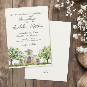 Invitation Mariage Élégant et Rustique dans une Grange de Cam