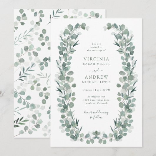 Invitation Mariage Élégant et Rustique sur le Thème Botanique (Devant / Derrière)