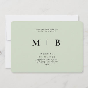 Invitation Mariage élégant et simple avec monogramme Sage arr
