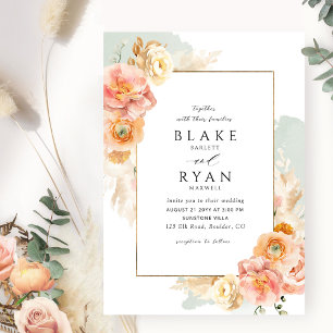 Invitation Mariage Élégant et Simple avec Sage, Pêche et Rose