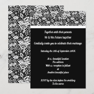 Invitation Mariage élégant et simple en dentelle blanche noir