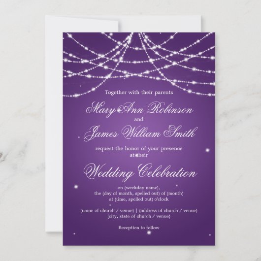 Invitation Mariage Élégant Étincelant Violet Foncé (Devant)