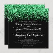 Invitation Mariage élégant Étoiles Filantes "Vert Émeraude" (Devant / Derrière)