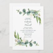 Invitation Mariage Élégant Eucalyptus Blanc et Verdure (Devant / Derrière)