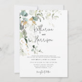 Invitation Mariage Élégant Eucalyptus et Feuillage Doré (Devant)