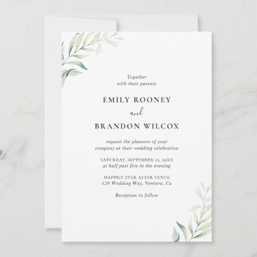 Invitation Mariage élégant Eucalyptus Vert Sage Simple (Devant)