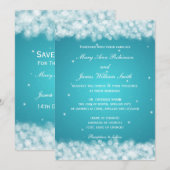 Invitation Mariage élégant Fête scintillante Turquoise (Devant / Derrière)