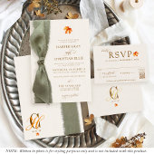 Invitation Mariage Élégant Feuilles d'Automne Ruban Rustique