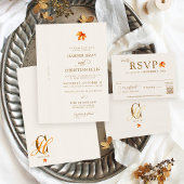 Invitation Mariage Élégant Feuilles d'Automne Ruban Rustique