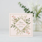 Invitation Mariage Élégant Feuilles de forêt rose douce (Debout devant)