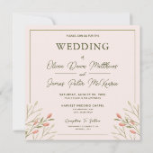 Invitation Mariage Élégant Feuilles de forêt rose douce (Dos)