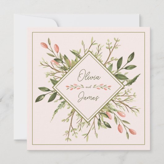 Invitation Mariage Élégant Feuilles de forêt rose douce (Devant)