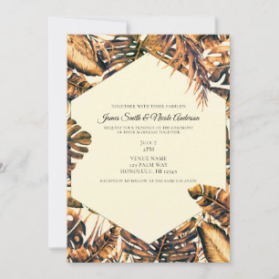 Invitation Mariage Élégant Feuilles de Palmier Tropical Or Or