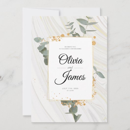 Invitation Mariage élégant fiançailles boho or simple (Devant)