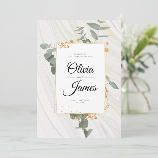 Invitation Mariage élégant fiançailles boho or simple (Debout devant)