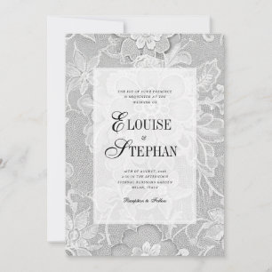 Invitation Mariage Élégant Fleur Blanc Dentelle